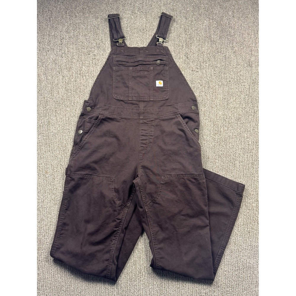Carhartt Rugged Flex Loose Fit Canvas Bib Overall Womens S 4-6 Stretch Brown